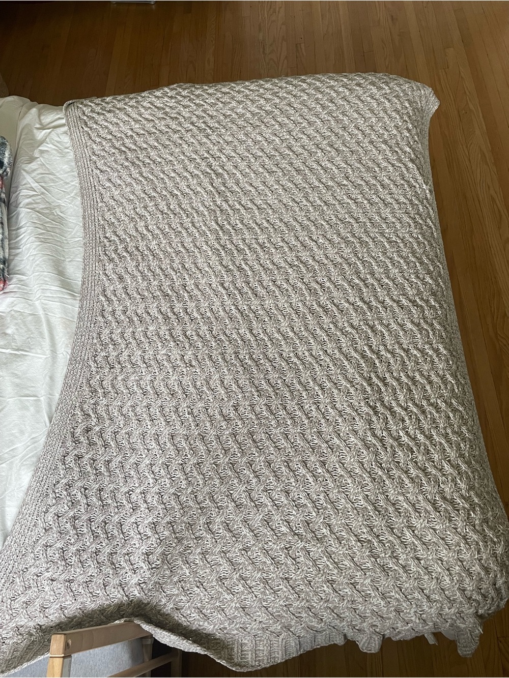 Beige | The Farmhouse | Cozy Knit Cable Throw Blanket | Queen footer